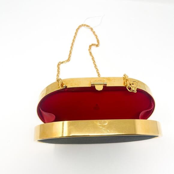 Mark Cross Gabriella Black Satin & Brass Clutch Chain Strap Bag - Picture 8 of 11